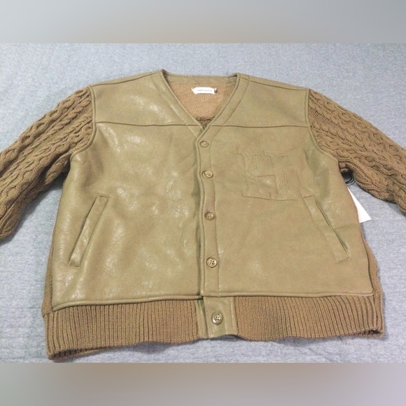 Honor the Gift Tan Vegan Leather And Knit Cardigan Men’s Size L - Picture 2 of 7